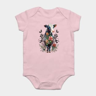 Cute Floral Cow Heifer Animal Lover Dairy Farming Farmer Baby Bodysuit